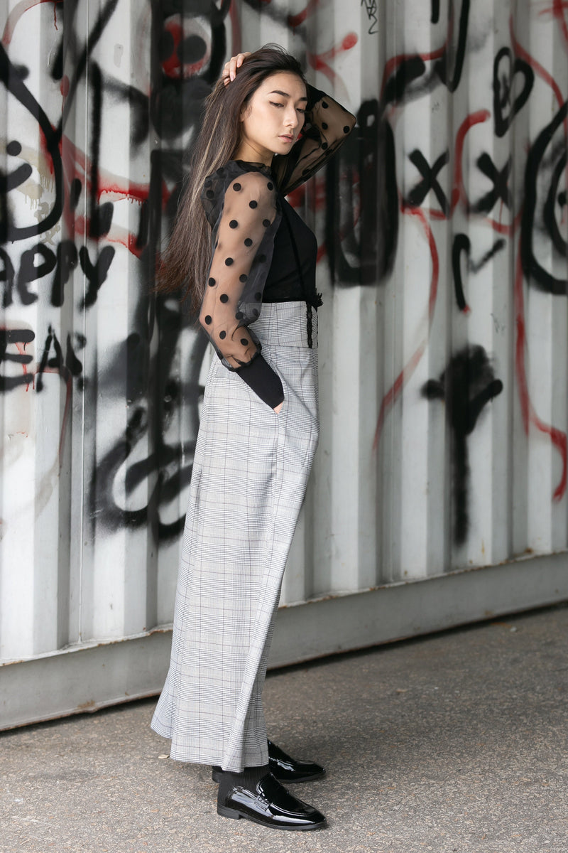 Polka dot mesh long sleeve knit