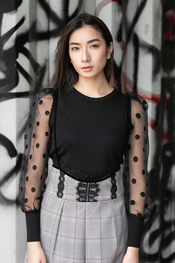 Polka dot mesh long sleeve knit