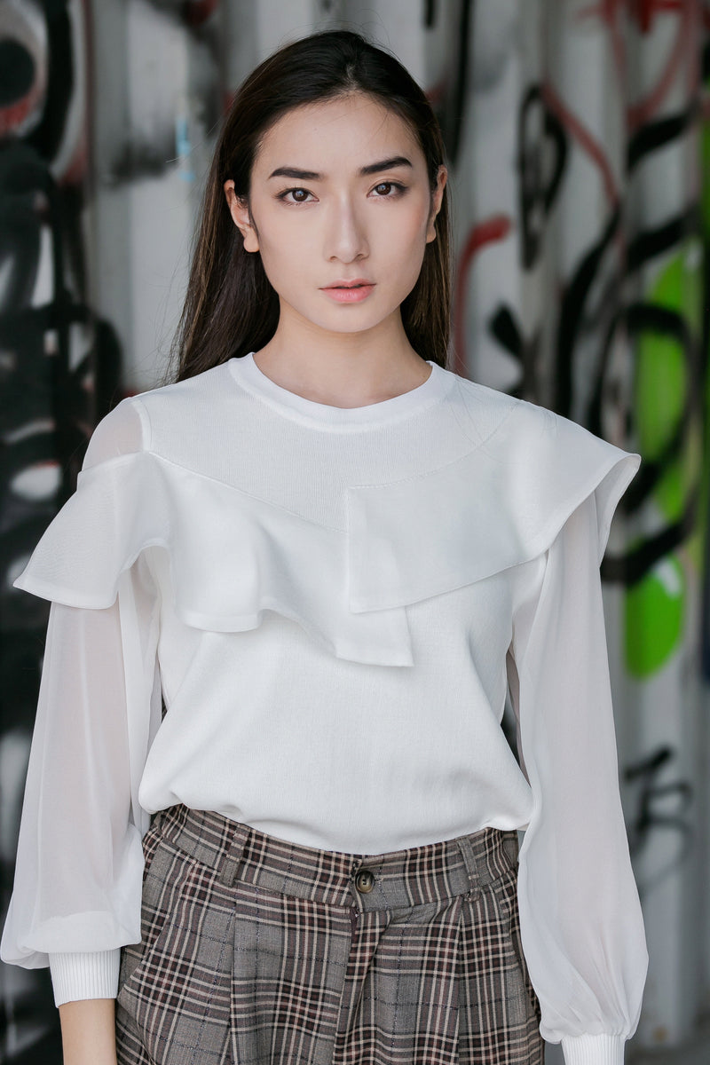 Chiffon sleeve knit top