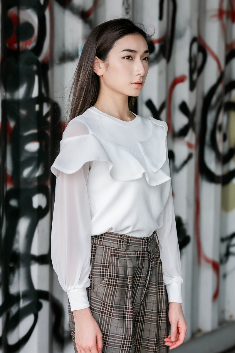 Chiffon sleeve knit top