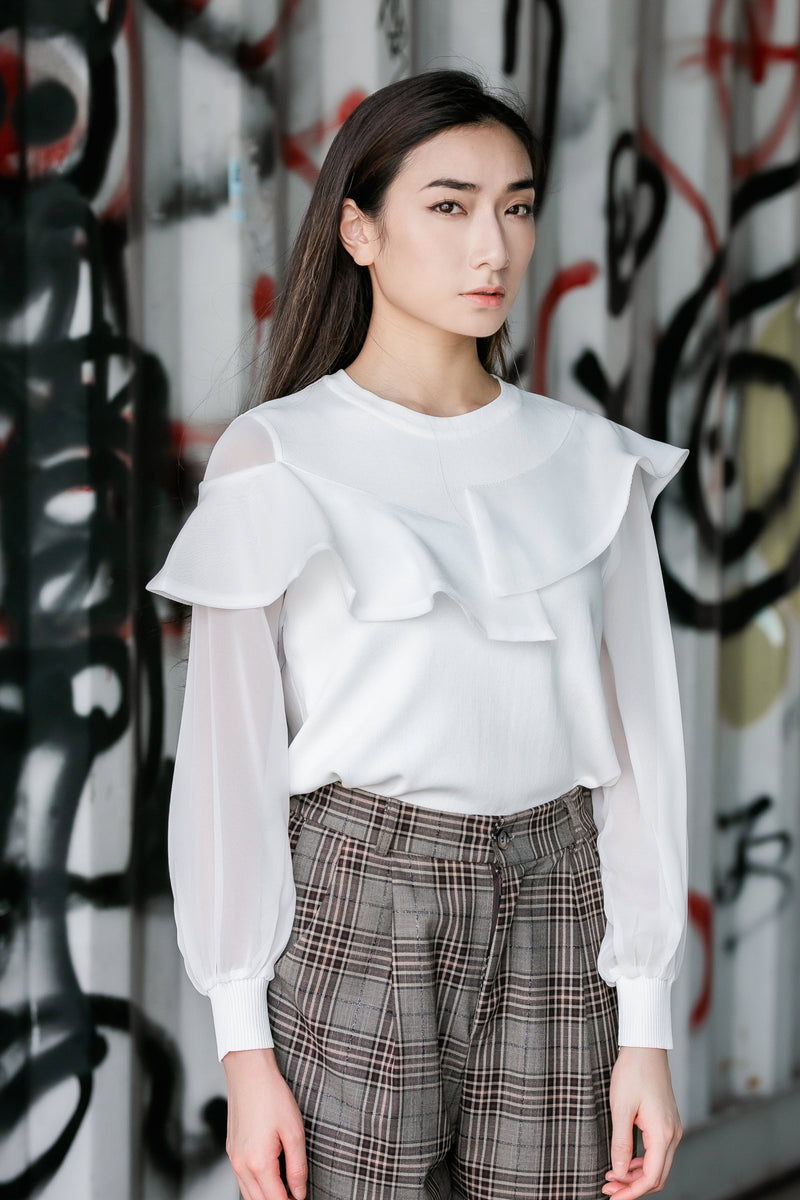 Chiffon sleeve knit top