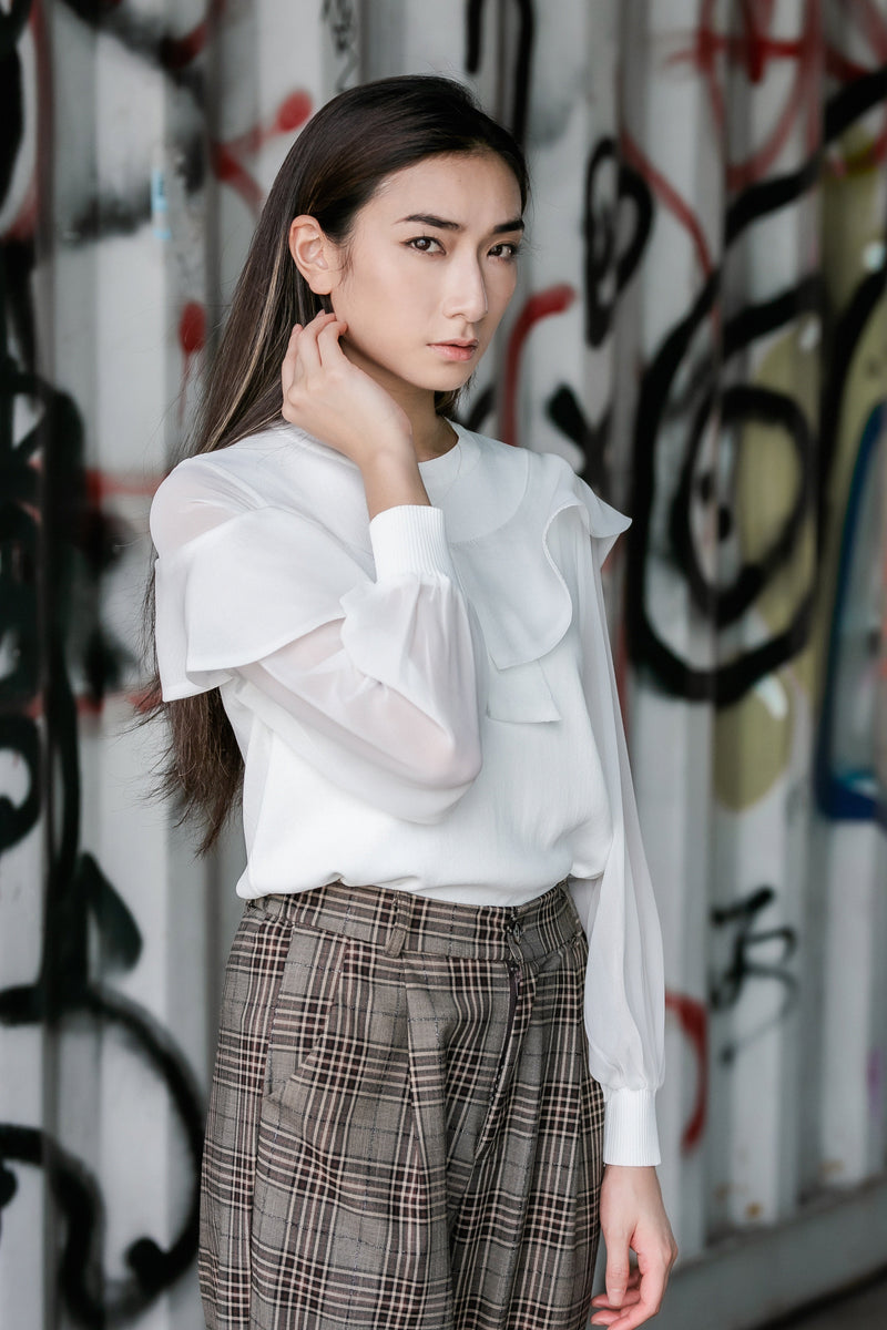 Chiffon sleeve knit top