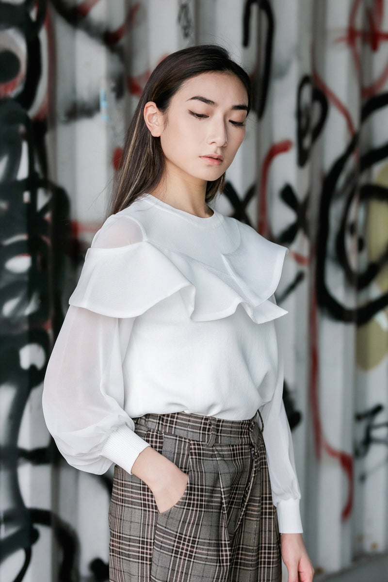 Chiffon sleeve knit top