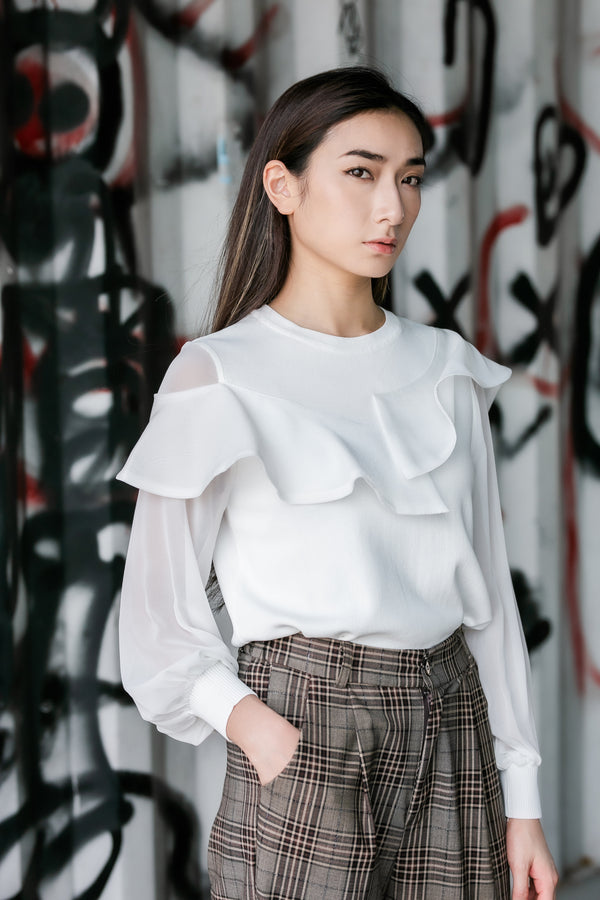 Chiffon sleeve knit top