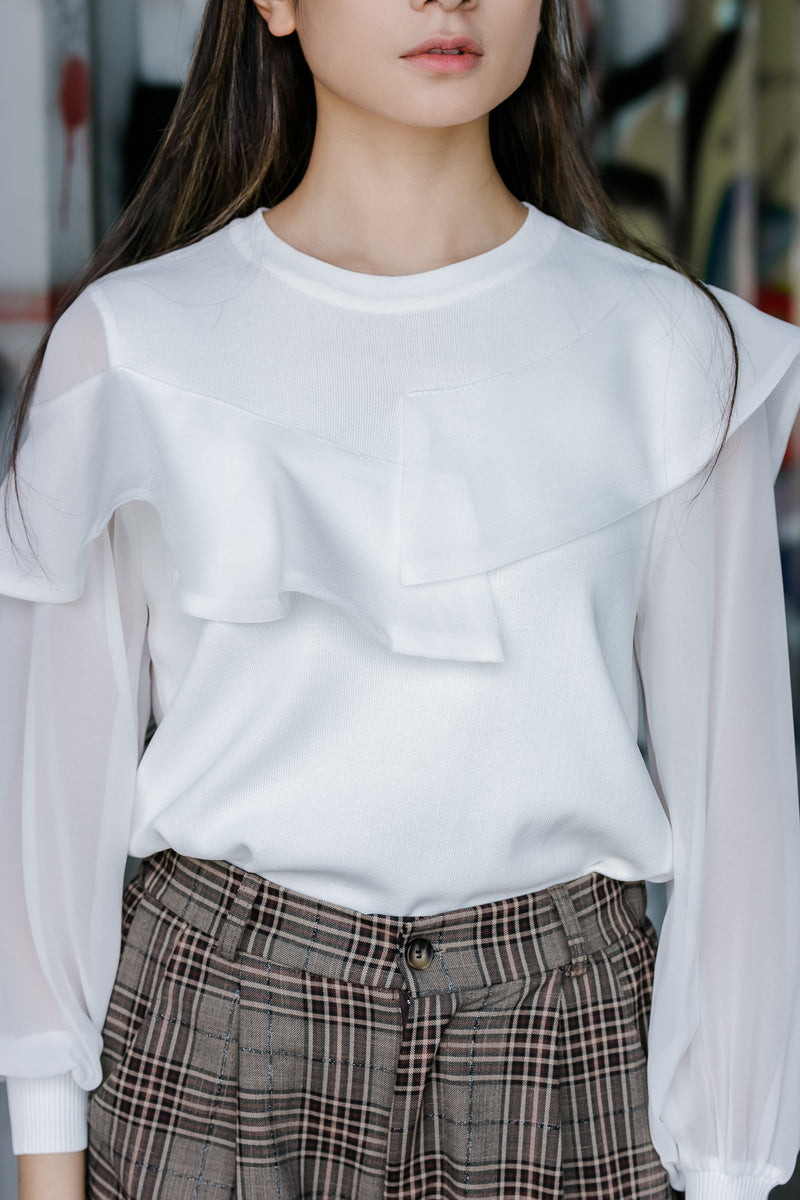 Chiffon sleeve knit top