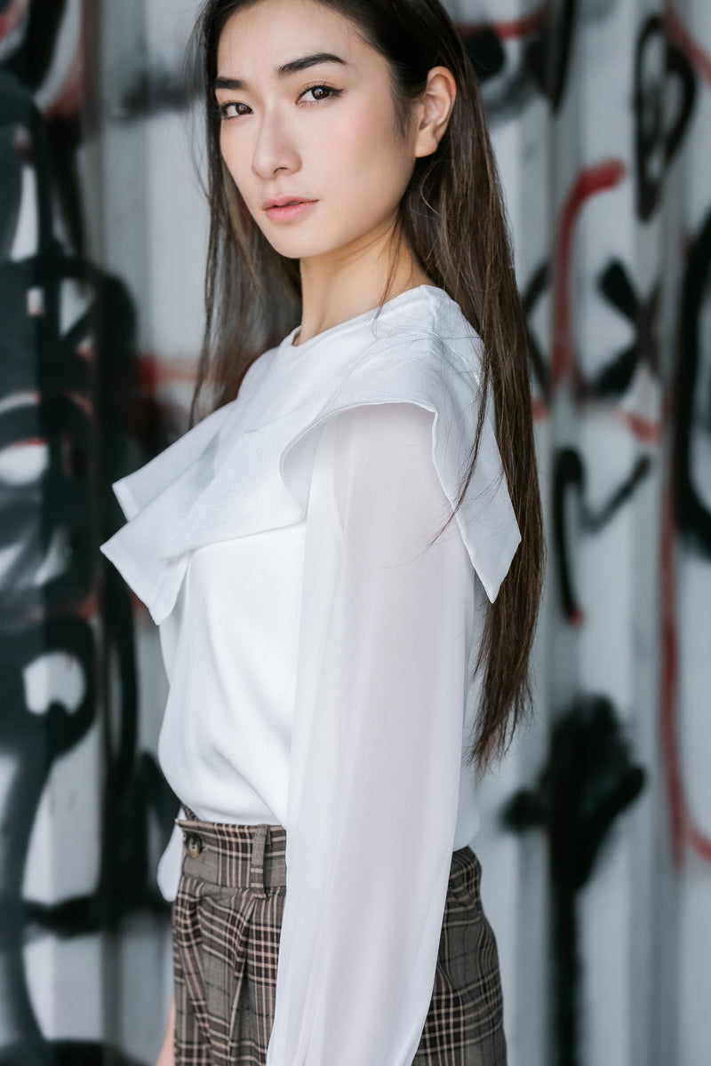 Chiffon sleeve knit top