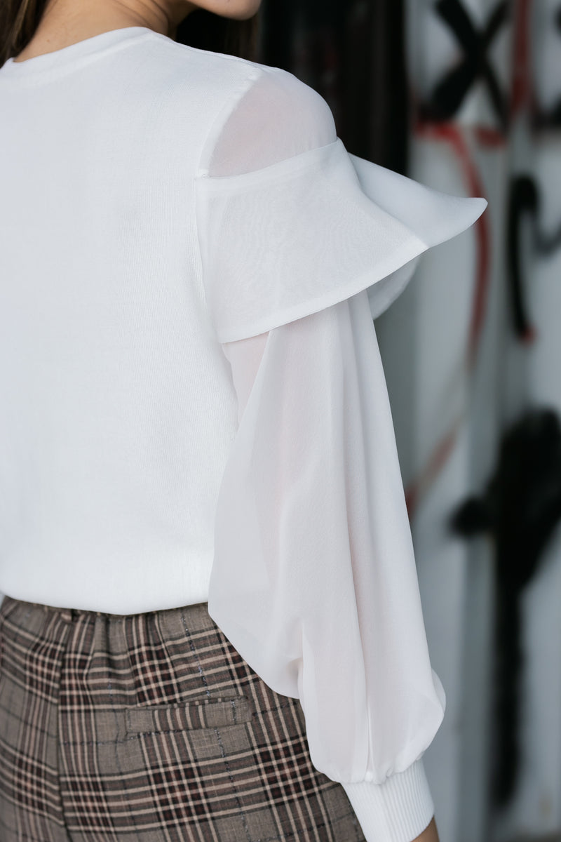 Chiffon sleeve knit top