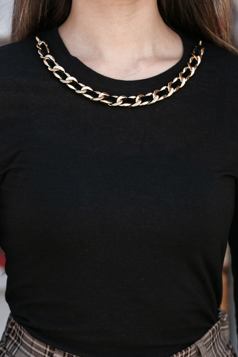 Shoulder Pad Chain Collar Top
