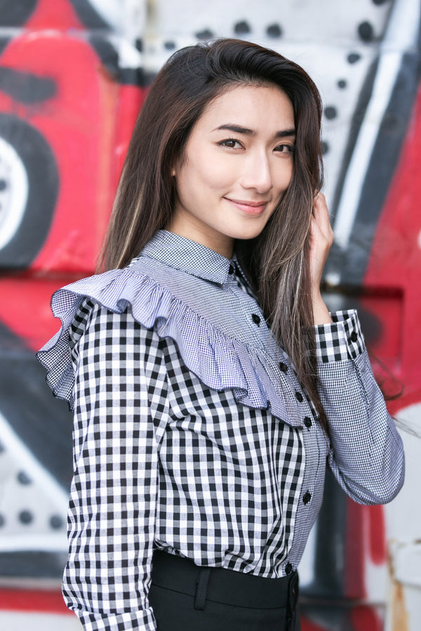Chechkered ruffle shirt