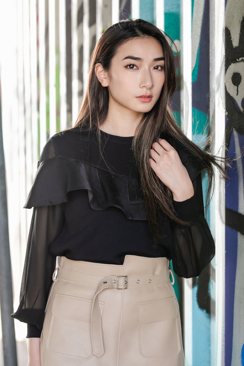 Chiffon sleeve knit top