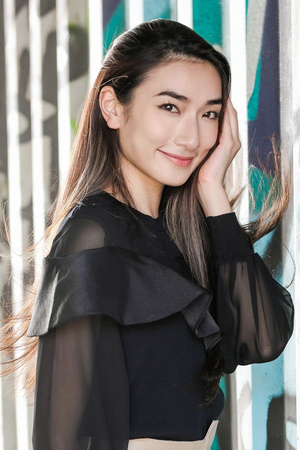 Chiffon sleeve knit top