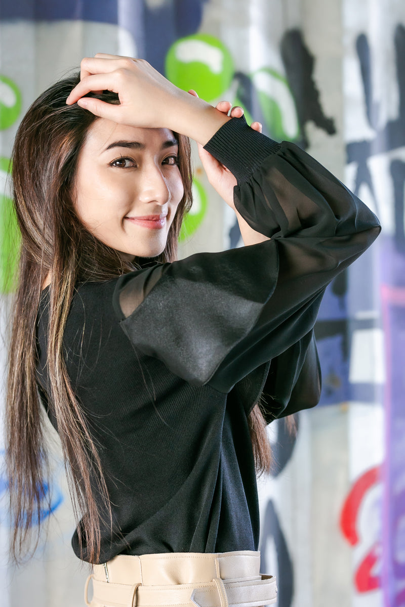 Chiffon sleeve knit top