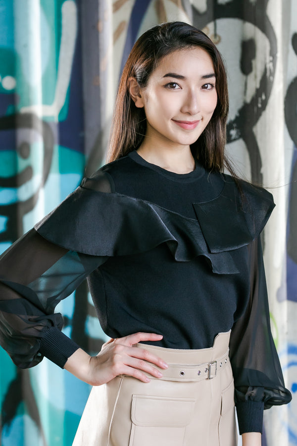 Chiffon sleeve knit top