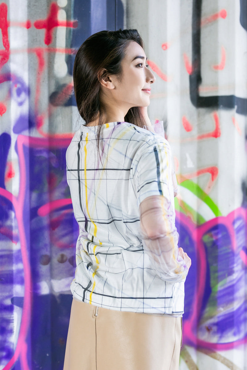 Checkered pattern mesh sleeve top