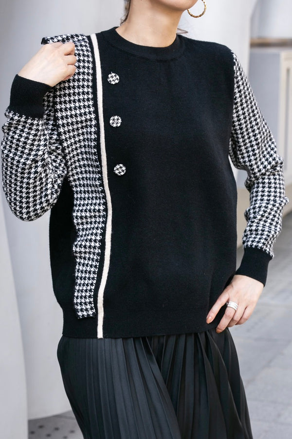 HOUNDSTOOTH PATTERN KNITTED TOP