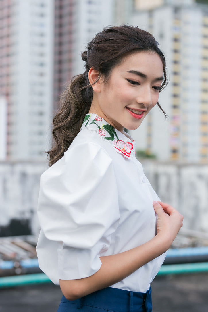 Embroidered Neckline Shirt