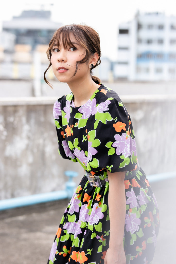 Floral Print One Piece With Belt