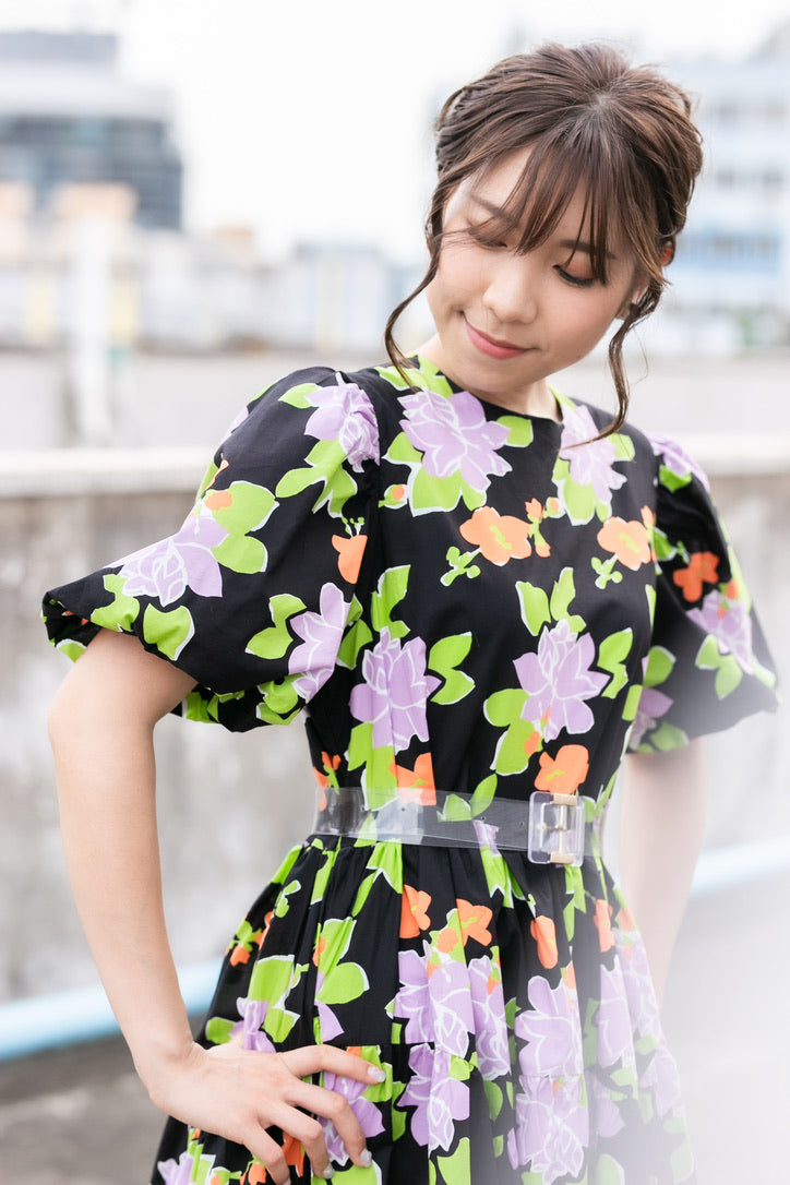 Floral Print One Piece With Belt