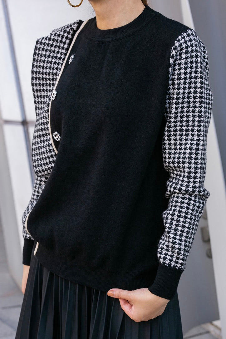 HOUNDSTOOTH PATTERN KNITTED TOP