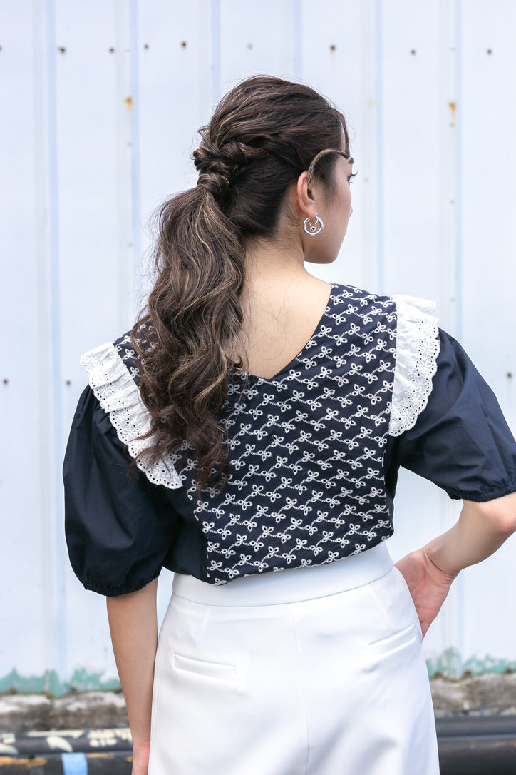 Dark Blue Retro Floral Top