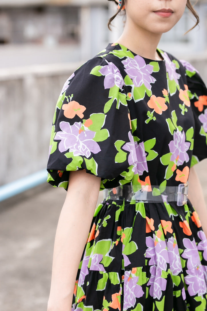 Floral Print One Piece With Belt